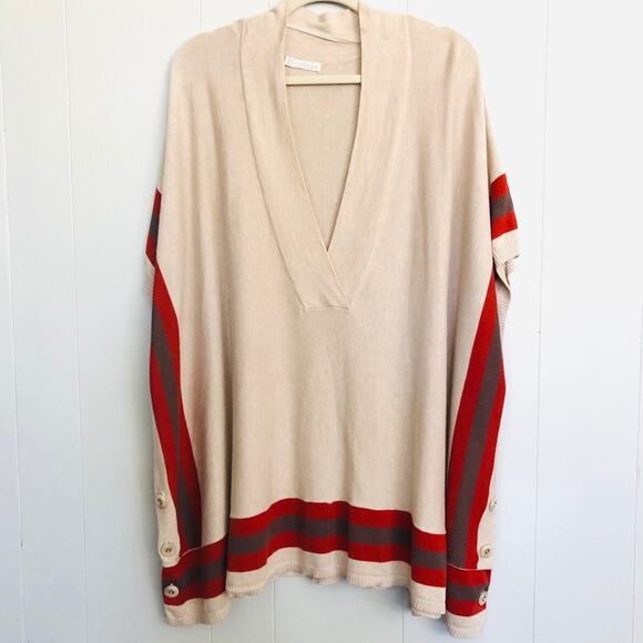 Hinge tan red stripe button oversized vest tunic boho lagenlook sweater XS - Picture 2 of 9